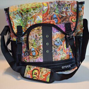 Colorful Crocs Messenger Laptop Bag W Graffiti Art Adjustable Strap Crossbody